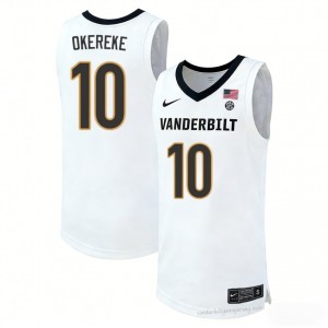 AK Okereke #10 Commodores White Basketball University Jersey | Men's Authentic Cut 22699950
