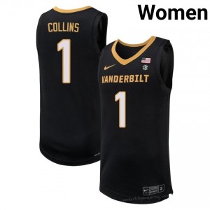 Frankie Collins Vanderbilt #1 Black Tackle Twill Jersey | Women's Player Vandy Hoops 93060288