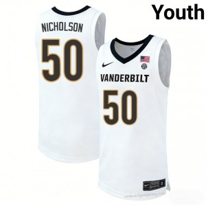 Youth Mason Nicholson #50 Vanderbilt White NCAA Basketball Jersey | Anchor Down Edition 64501461